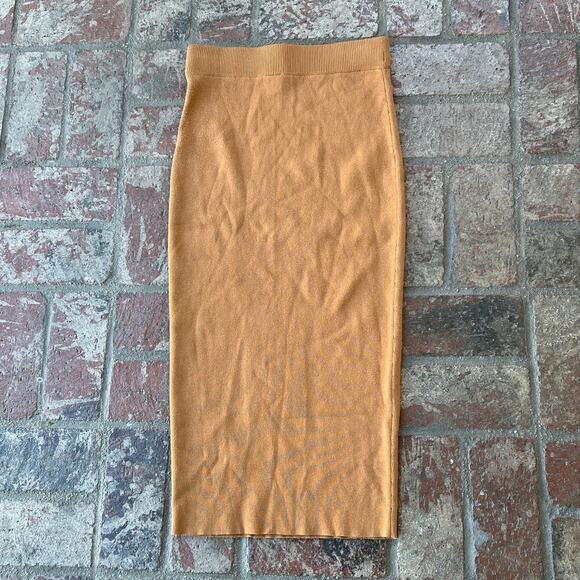 Open Edit Rib Pencil Midi Length Knit Skirt Stretch Size S Tan Dale - Picture 4 of 4
